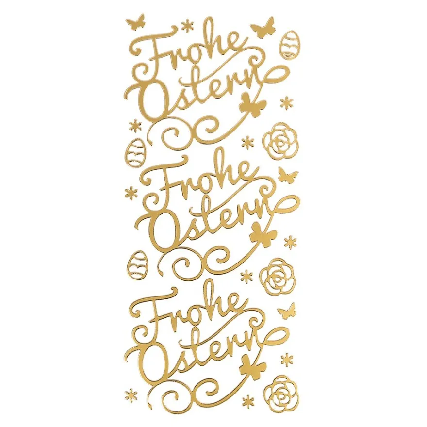 Sticker, Schrift, Frohe Ostern 2, Perlmuttfolie, gold