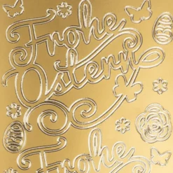 Sticker, Schrift, Frohe Ostern 2, Perlmuttfolie, gold