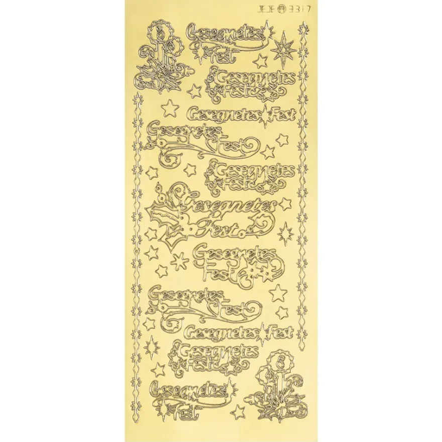 Sticker, Schrift, Gesegnetes Fest, Kerzen, Sterne & Ilex, Spiegelfolie, gold
