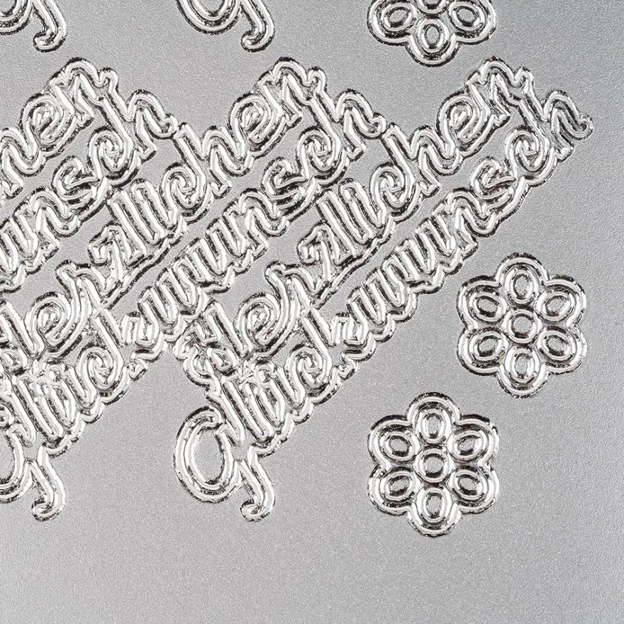 Sticker, Schrift, Herzlichen Glückwunsch, Perlmuttfolie, silber