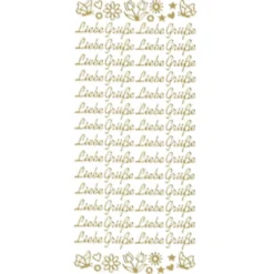 Sticker, Schrift, Liebe Grüße, Perlmuttfolie, gold