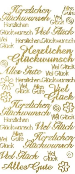 Sticker, Schrift, verschiedene Glückwünsche, gold