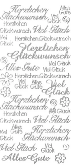 Sticker, Schrift, verschiedene Glückwünsche, silber