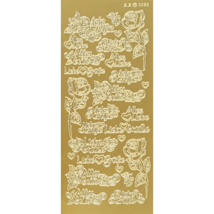 Sticker, Schrift, Viele Grüße, Perlmuttfolie, gold