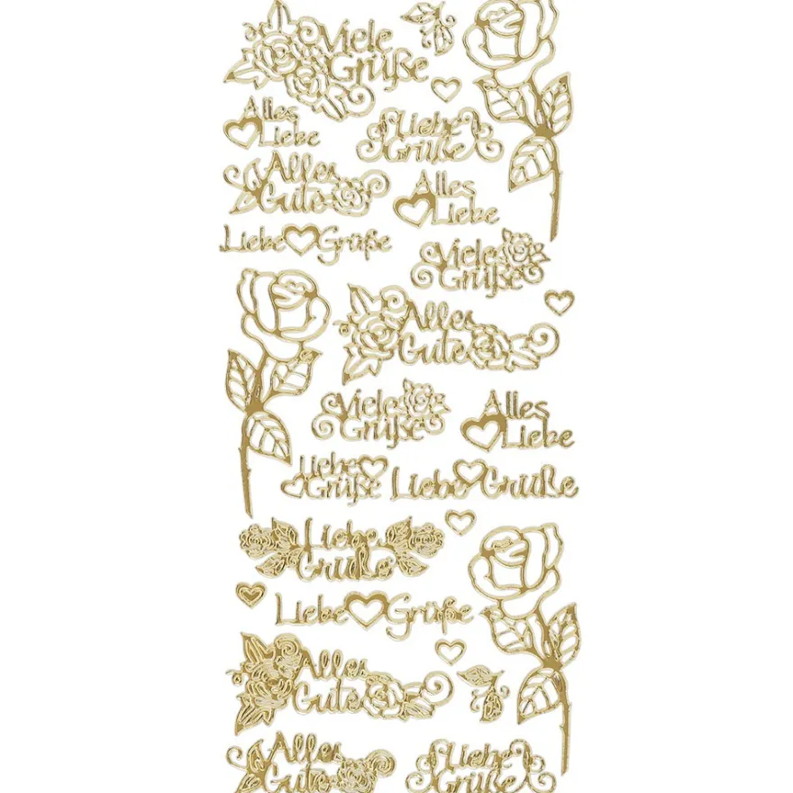 Sticker, Schrift, Viele Grüße, Perlmuttfolie, gold