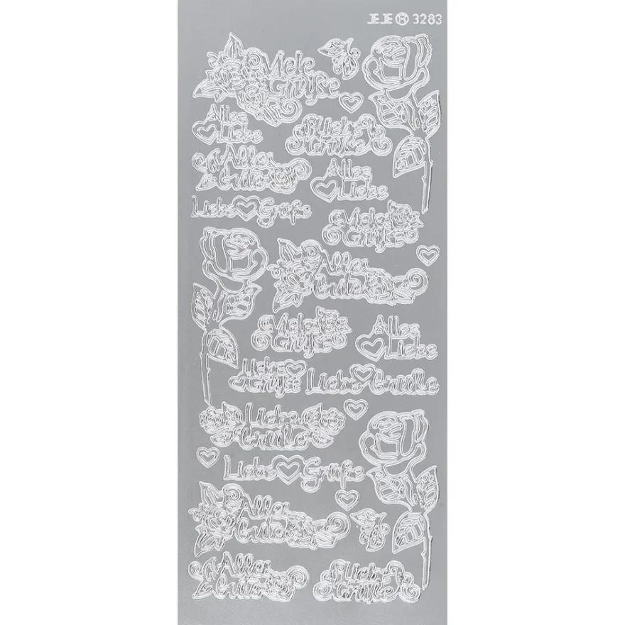 Sticker, Schrift, Viele Grüße, Perlmuttfolie, silber