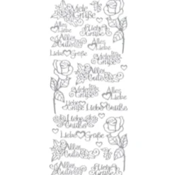 Sticker, Schrift, Viele Grüße, Perlmuttfolie, silber