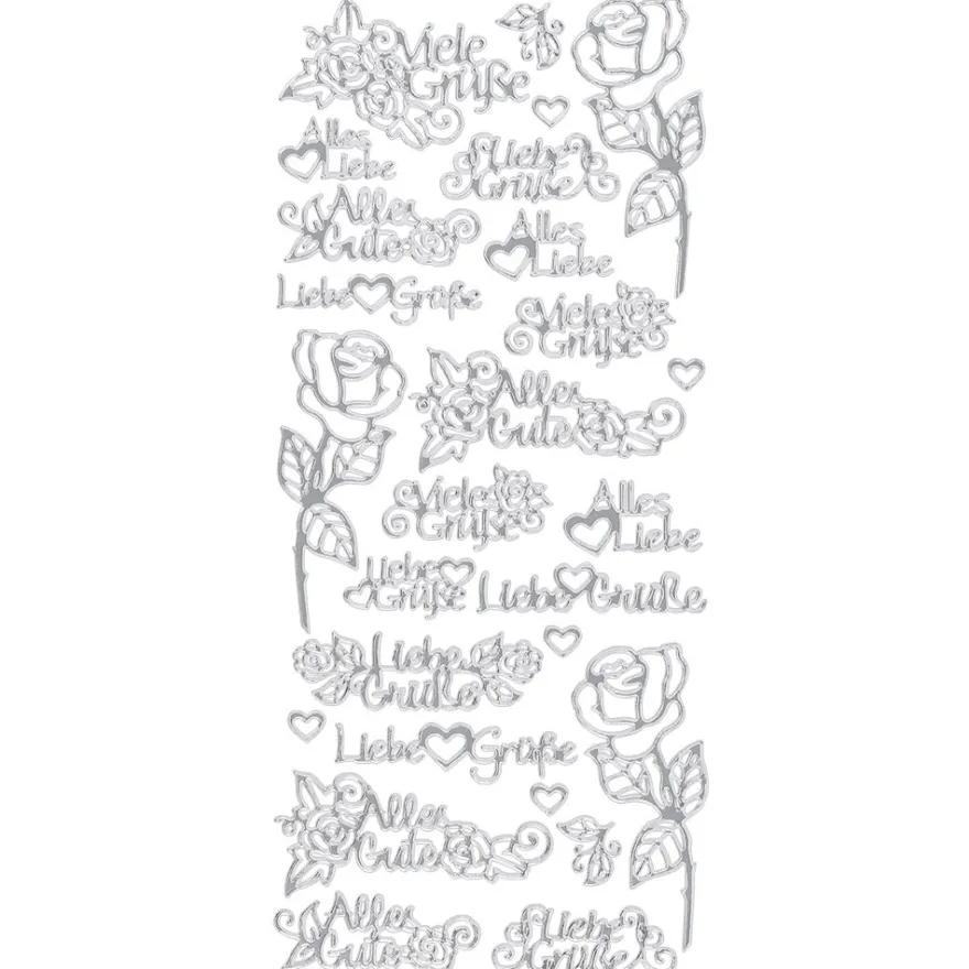 Sticker, Schrift, Viele Grüße, Perlmuttfolie, silber