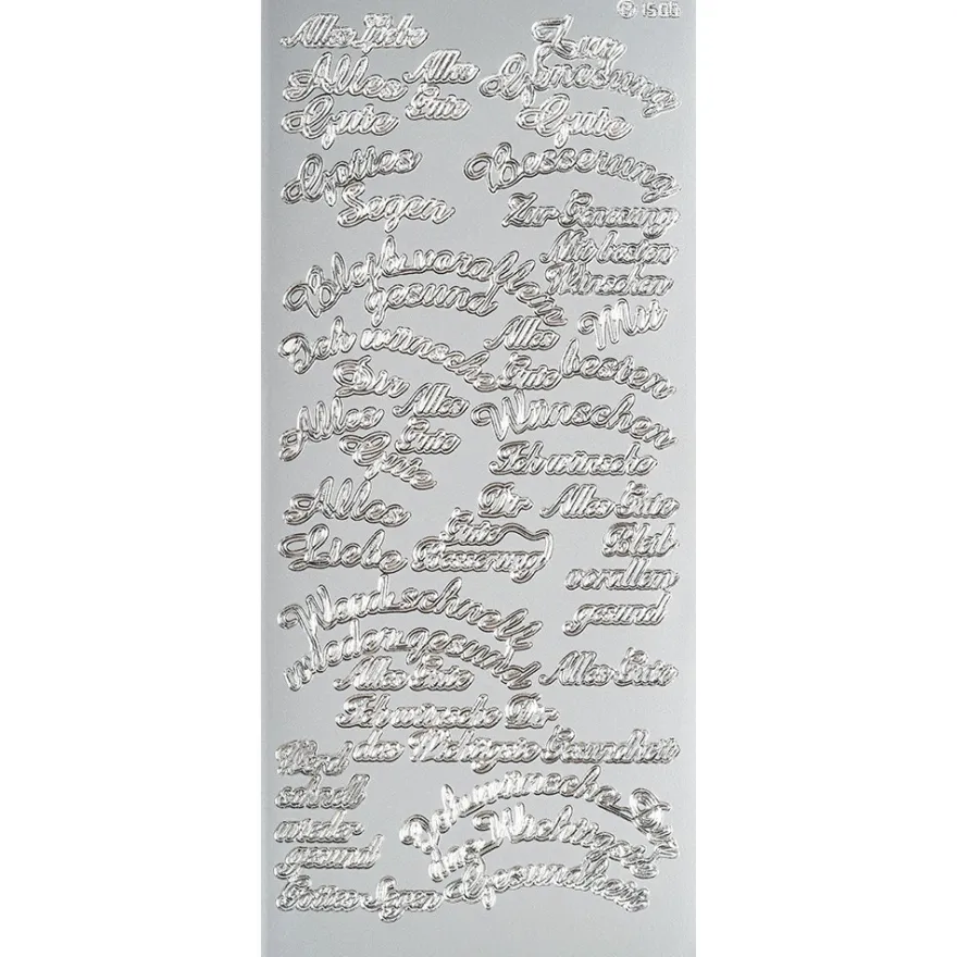 Sticker, Schrift, Wünsche, Perlmuttfolie, silber