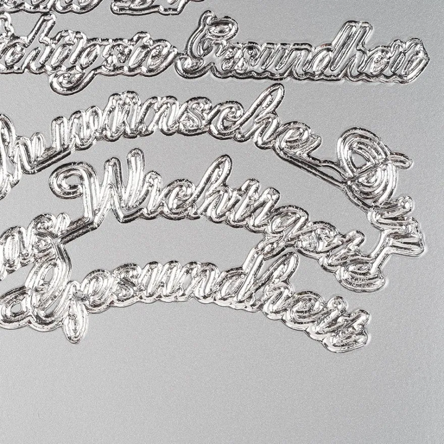 Sticker, Schrift, Wünsche, Perlmuttfolie, silber