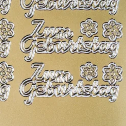 Sticker, Schrift, Zum Geburtstag, Perlmuttfolie, gold