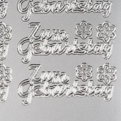 Sticker, Schrift, Zum Geburtstag, Perlmuttfolie, silber