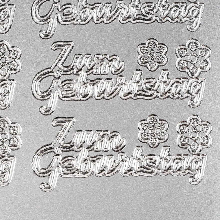 Sticker, Schrift, Zum Geburtstag, Perlmuttfolie, silber