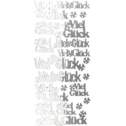 Sticker, Spiegelfolie Viel Glück/Kleeblatt, silber