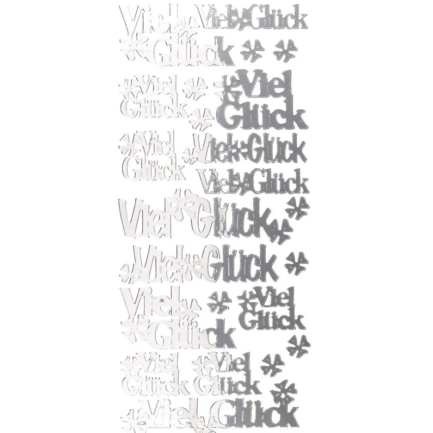 Sticker, Spiegelfolie Viel Glück/Kleeblatt, silber