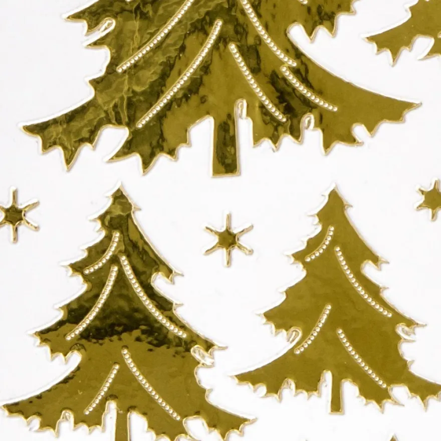 Sticker, Tannenbäume & Sterne, Spiegelfolie, gold
