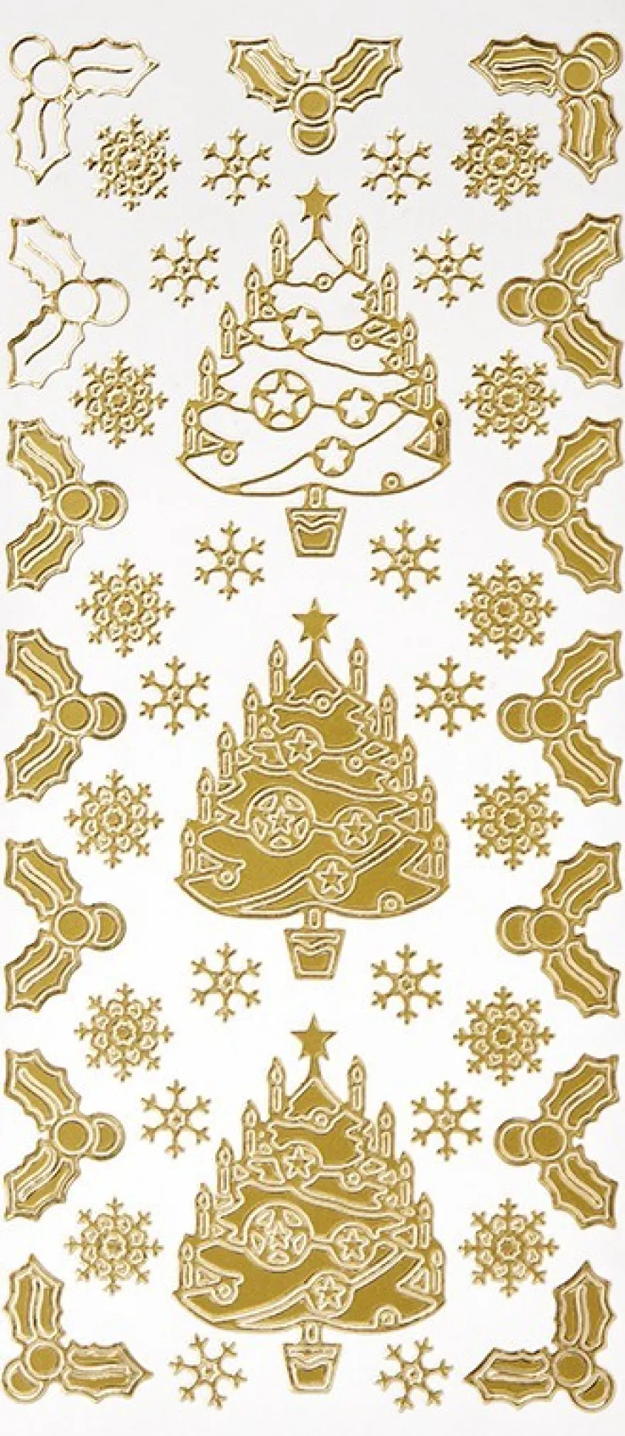 Sticker, Weihnachtsbäume & Ilex, Perlmuttfolie, gold