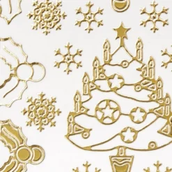 Sticker, Weihnachtsbäume & Ilex, Perlmuttfolie, gold