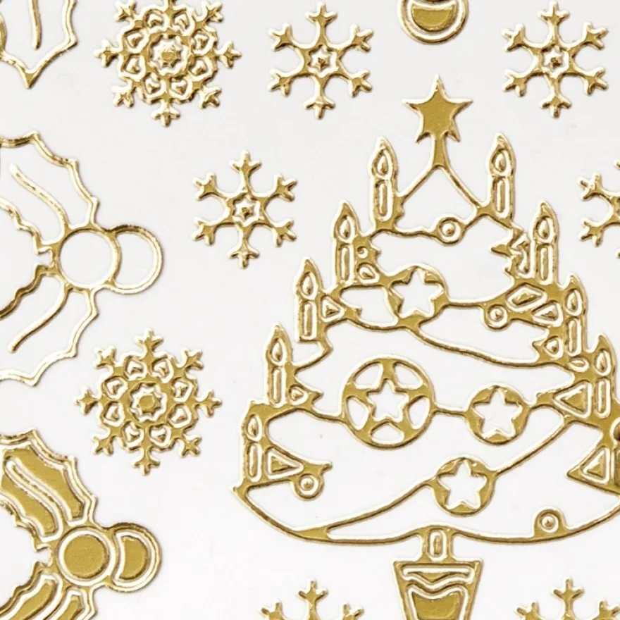 Sticker, Weihnachtsbäume & Ilex, Perlmuttfolie, gold