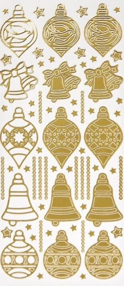 Sticker, Weihnachtskugeln & Glocken, Perlmuttfolie, gold