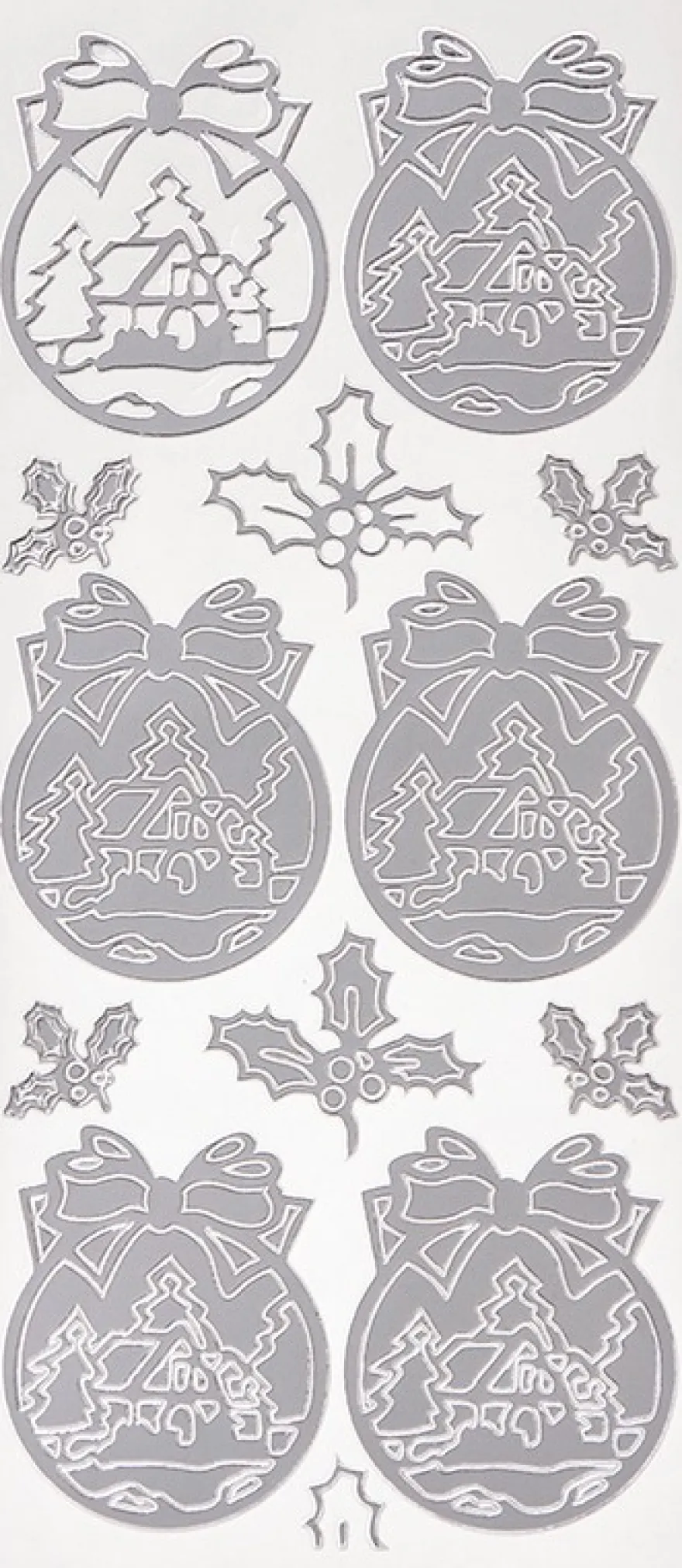 Sticker, Weihnachtskugeln mit Winterdörfern, Perlmuttfolie, silber