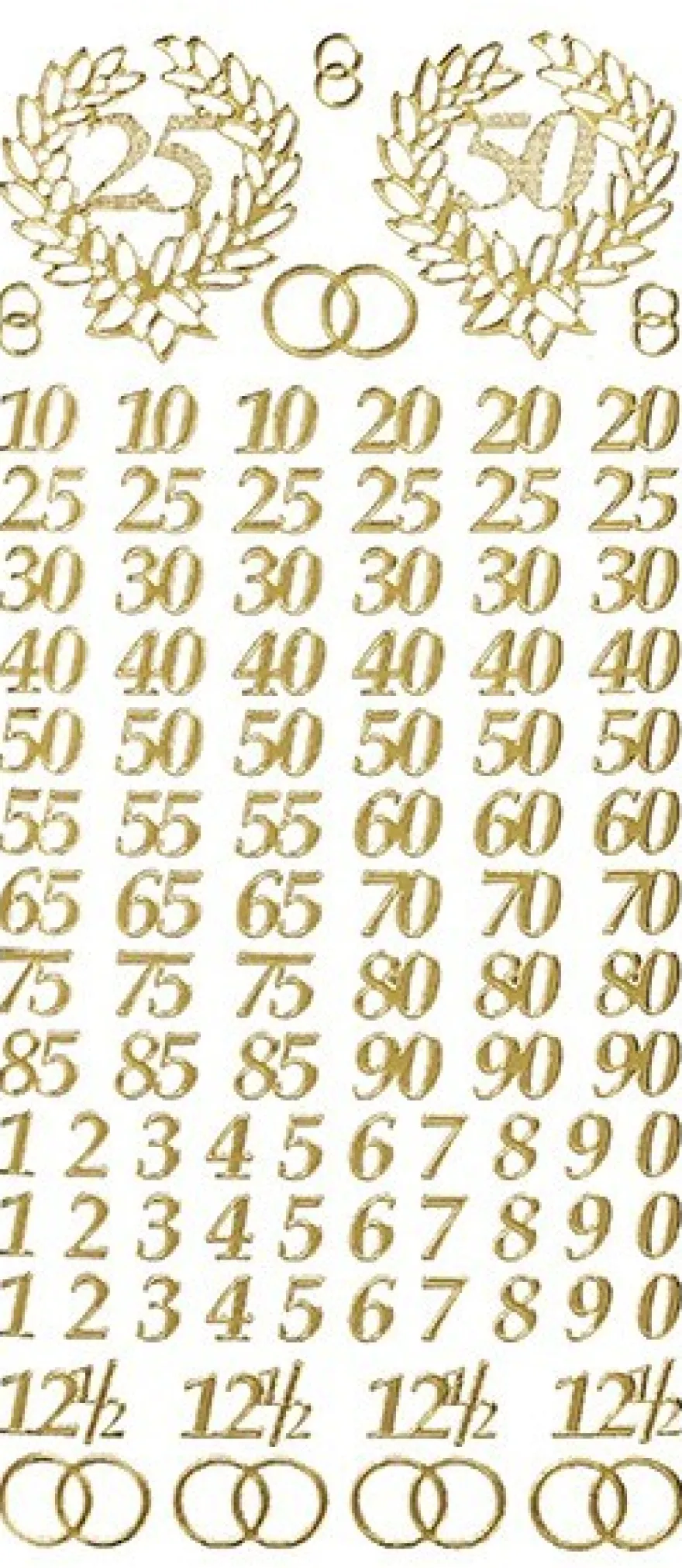 Sticker, Zahlen fürs Jubiläum, verschiedene in Gold