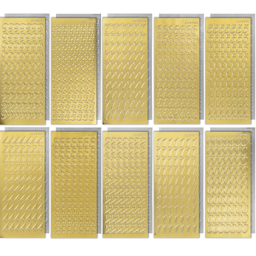 Sticker, Zahlen, Spiegelfolie, gold und silber, 20 Bogen