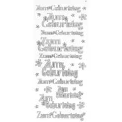 Sticker, Zum Geburtstag, Diamantfolie, silber