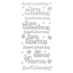 Sticker, Zum Geburtstag, Spiegelfolie, silber