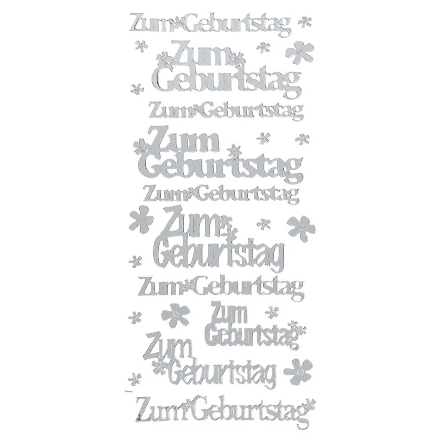 Sticker, Zum Geburtstag, Spiegelfolie, silber