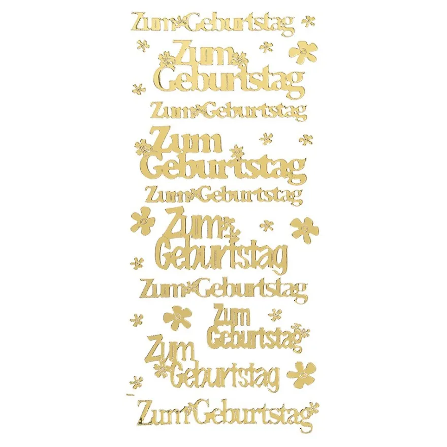 Sticker, Zum Geburtstag, Spiegelfolie, gold