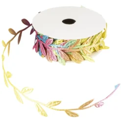 Stoffband Blätter, 2,5cm breit, 5m lang, mit Farbverlauf