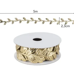 Stoffband Blätter, metallic, 2,3cm beit, 5m lang, hellgold