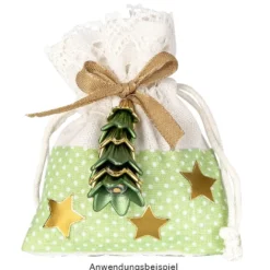 Stoffbeutel mit Zierspitze, 10cm x 12cm, weiß, feine Leinenstruktur, zum Zuziehen, 10 Stück