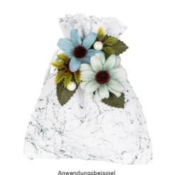 Stoffbeutel mit Zierspitze, 12cm x 14cm, weiß, feine Leinenstruktur, zum Zuziehen, 10 Stück