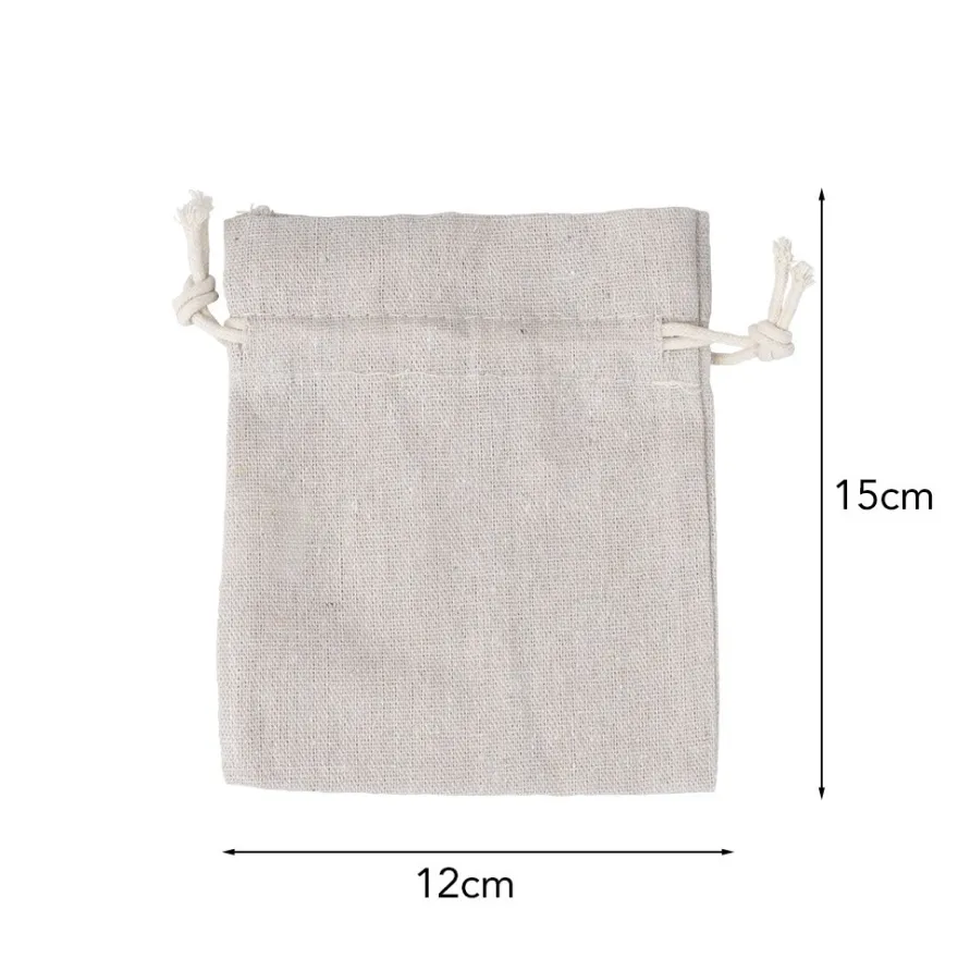 Stoffbeutel mit Zugband, 12cm x 15cm, natur, 12 Stück