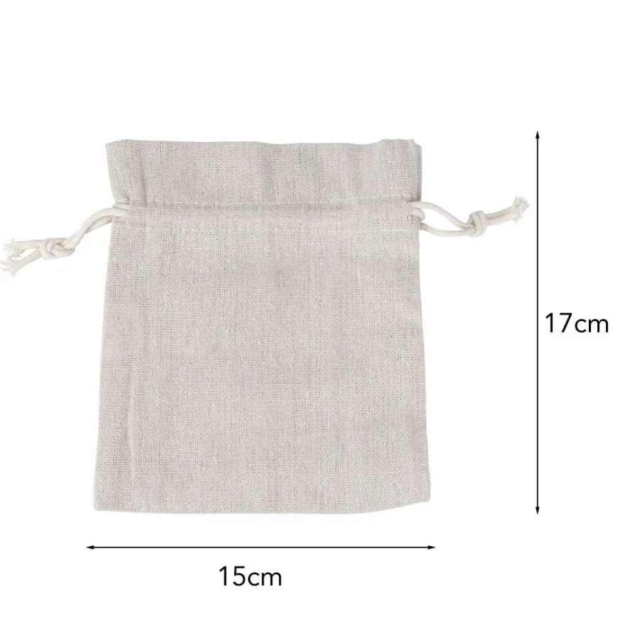 Stoffbeutel mit Zugband, 15cm x 17cm, natur, 12 Stück