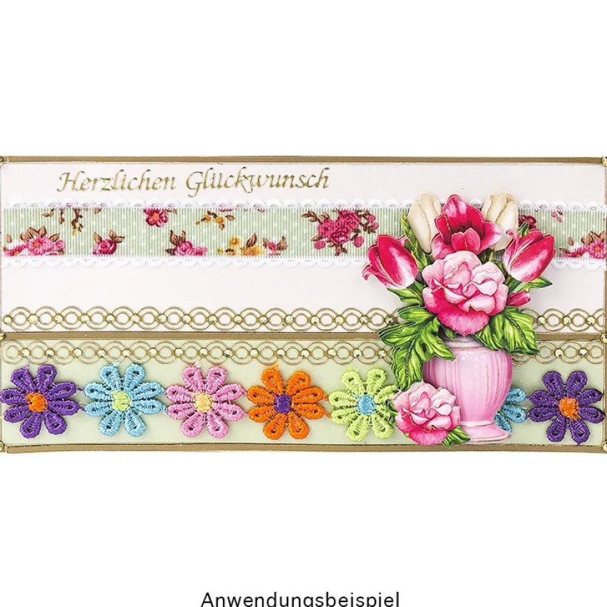 Stoffblüten-Band "Flower Power", 2,5cm breit, 1m lang