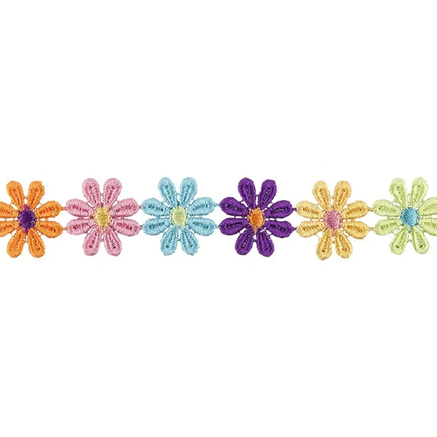 Stoffblüten-Band "Flower Power", 2,5cm breit, 1m lang