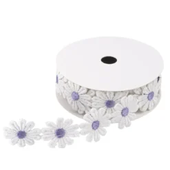 Stoffblüten-Band, Margeriten, flieder, 2,5cm breit, 2m lang