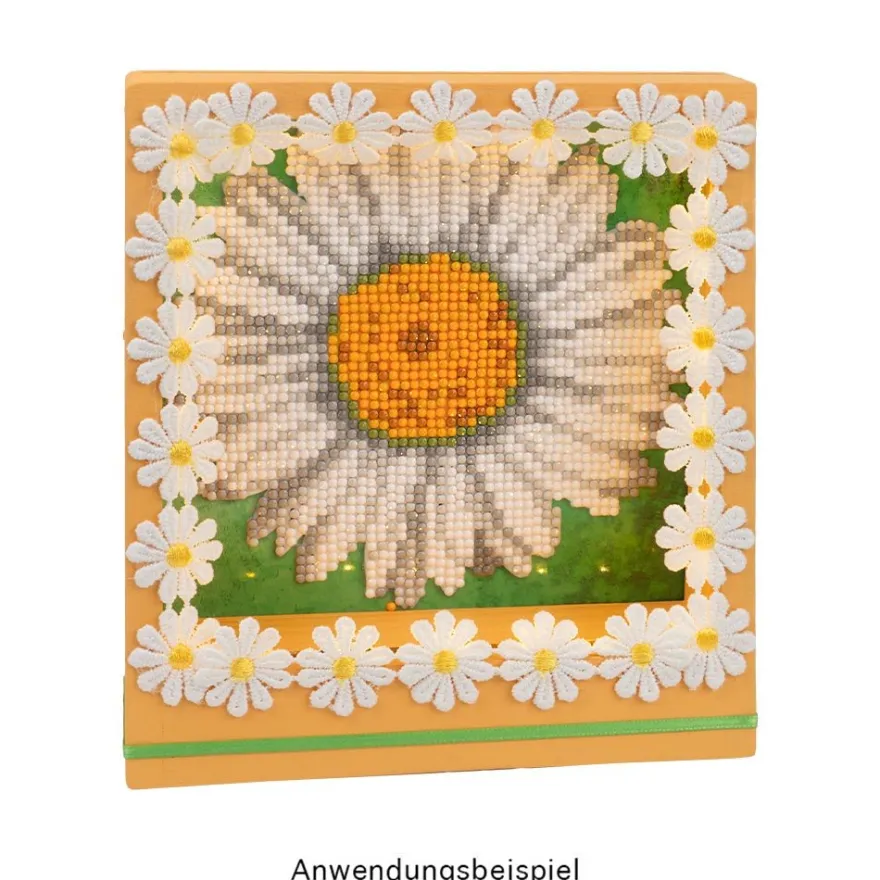 Stoffblüten-Band, Margeriten, gelb, 2,5cm breit, 2m lang