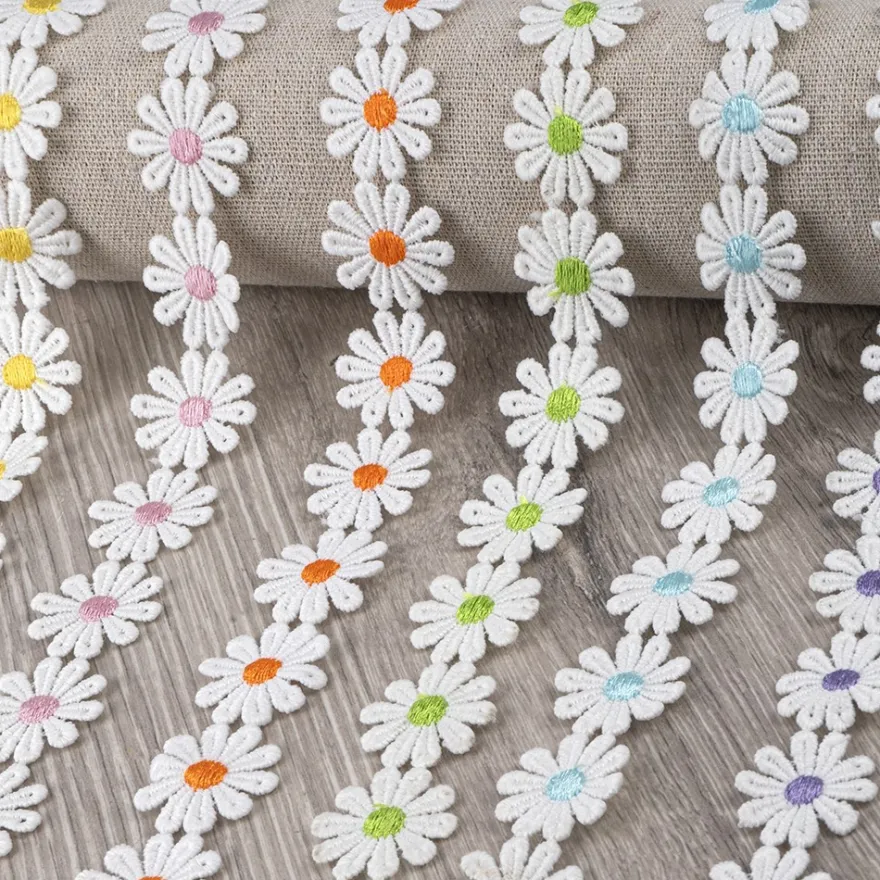 Stoffblüten-Band, Margeriten, gelb, 2,5cm breit, 2m lang