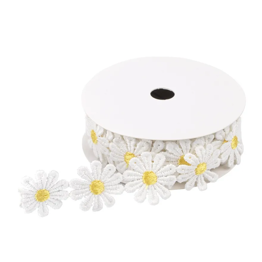 Stoffblüten-Band, Margeriten, gelb, 2,5cm breit, 2m lang