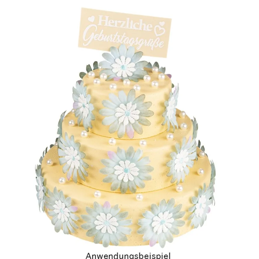 Stoffblüten-Band, Margeriten, hellblau, 2,5cm breit, 2m lang