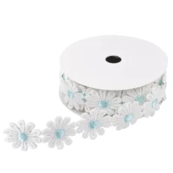 Stoffblüten-Band, Margeriten, hellblau, 2,5cm breit, 2m lang