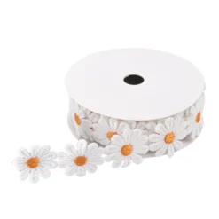 Stoffblüten-Band, Margeriten, orange, 2,5cm breit, 2m lang