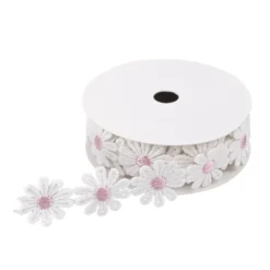 Stoffblüten-Band, Margeriten, rosa, 2,5cm breit, 2m lang