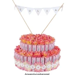 Stoffblüten-Band, Margeriten, rosa, 2,5cm breit, 2m lang
