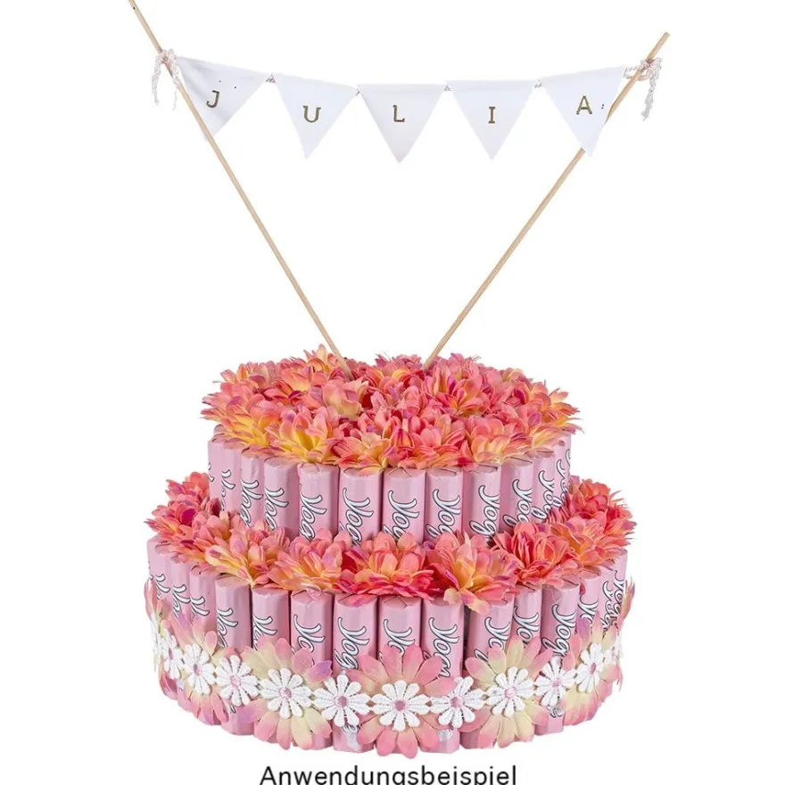 Stoffblüten-Band, Margeriten, rosa, 2,5cm breit, 2m lang