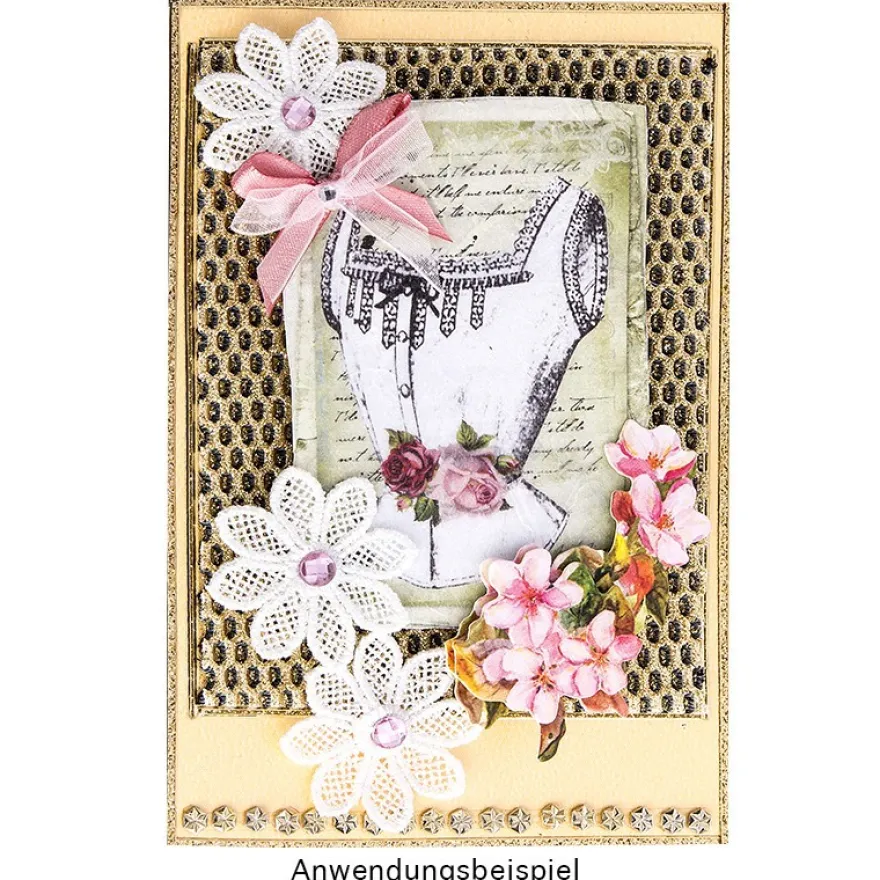 Stoffblüten-Band "Vintage", 3,5cm breit, 1m lang